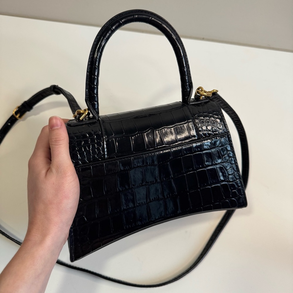 Balenciaga Hourglass Small Black Croc-Embossed Handbag - Picture 4 of 17